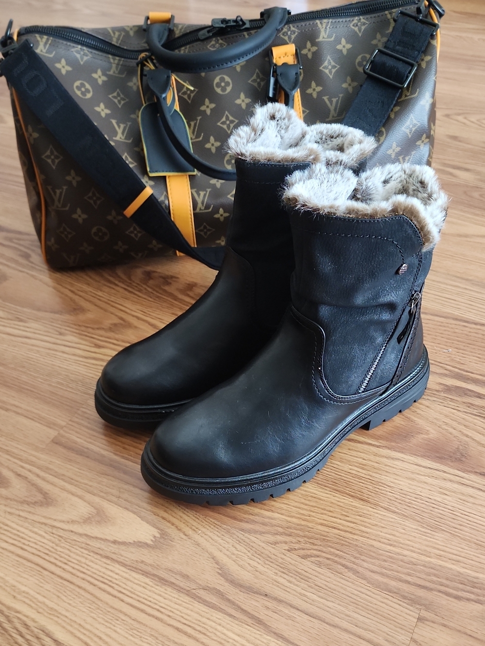 Faux-Fur Lined Black Martin Women's Ankle Booties